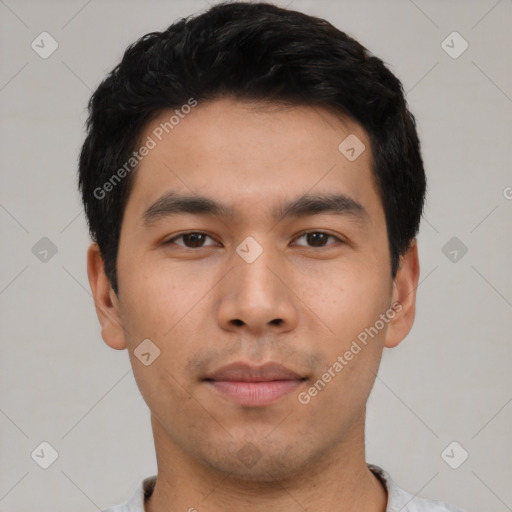 Neutral asian young-adult male with short  black hair and brown eyes