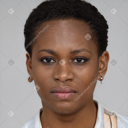 Neutral black young-adult female with short  brown hair and brown eyes