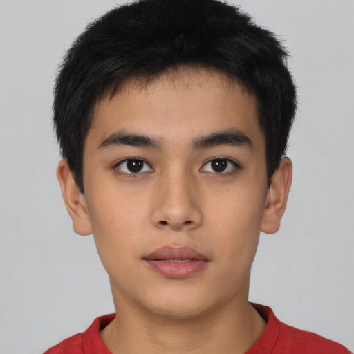 Neutral asian young-adult male with short  brown hair and brown eyes