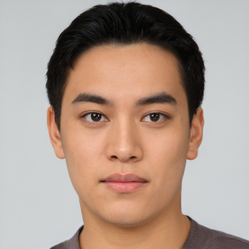 Neutral asian young-adult male with short  black hair and brown eyes