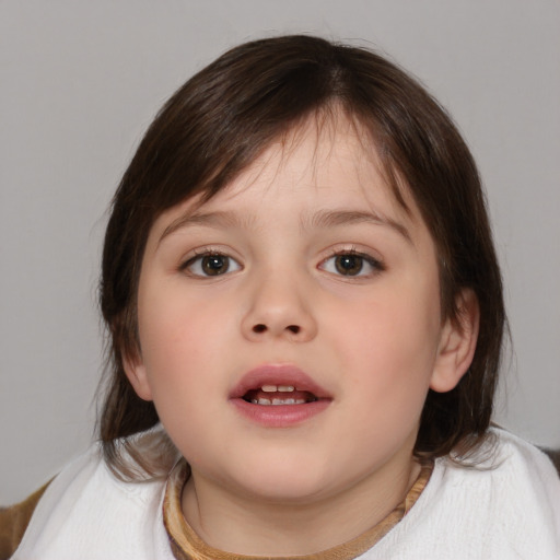 Neutral white child female with medium  brown hair and brown eyes