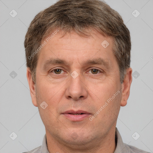 Neutral white adult male with short  brown hair and brown eyes