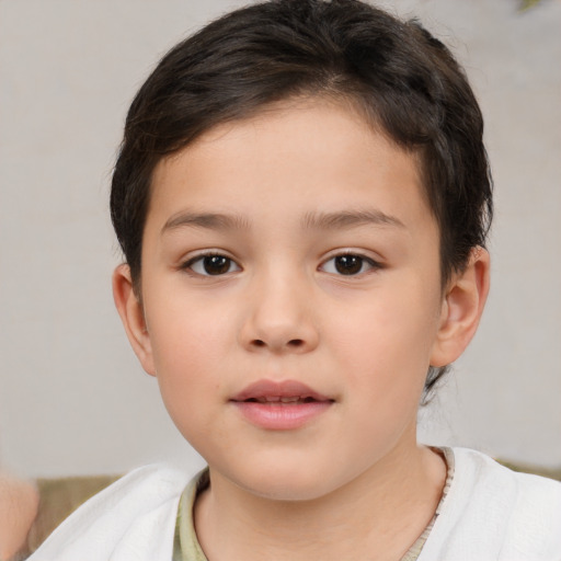 Neutral white child female with short  brown hair and brown eyes