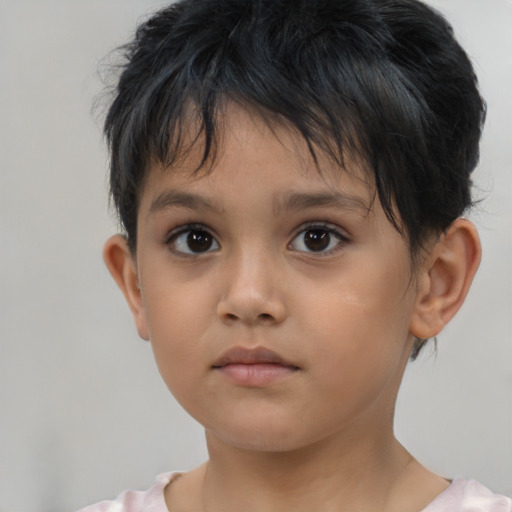 Neutral asian child male with short  brown hair and brown eyes
