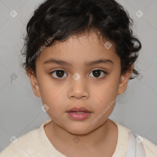 Neutral white child female with medium  brown hair and brown eyes