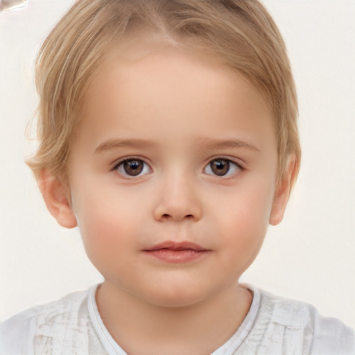 Neutral white child female with short  brown hair and brown eyes