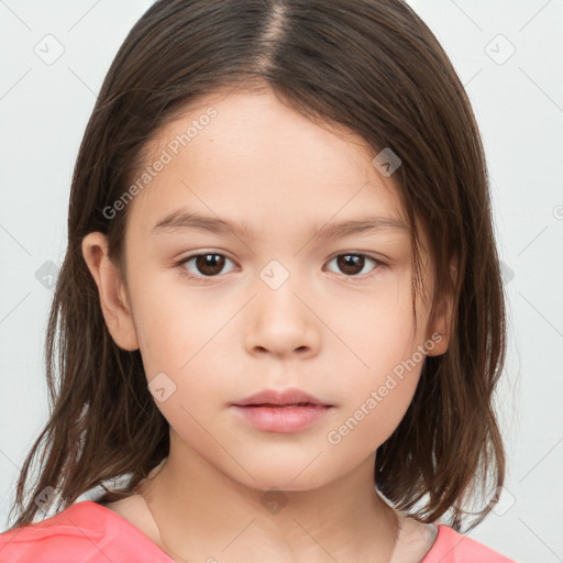 Neutral white child female with medium  brown hair and brown eyes