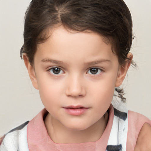 Neutral white child female with medium  brown hair and brown eyes