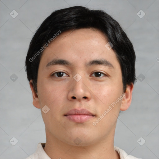 Neutral asian young-adult male with short  brown hair and brown eyes