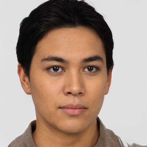 Neutral asian young-adult male with short  brown hair and brown eyes