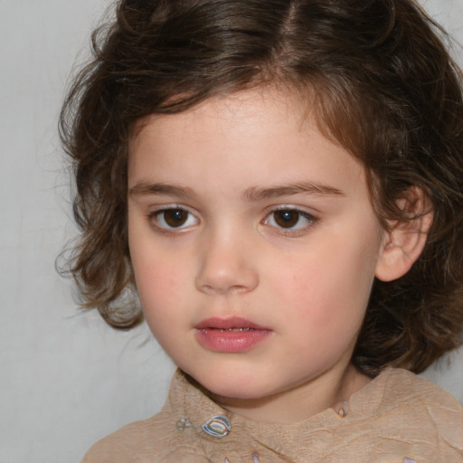 Neutral white child female with medium  brown hair and brown eyes