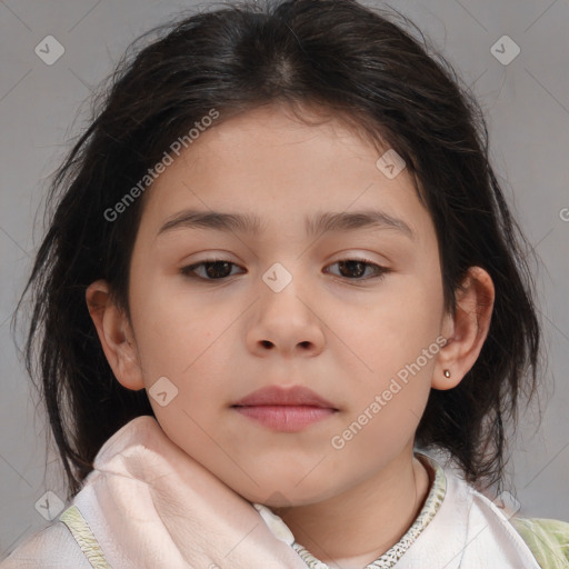 Neutral white child female with medium  brown hair and brown eyes