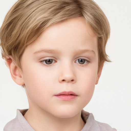 Neutral white child female with short  brown hair and grey eyes