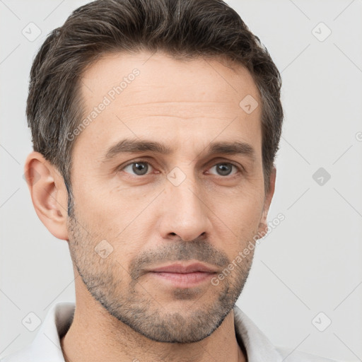 Neutral white adult male with short  brown hair and brown eyes