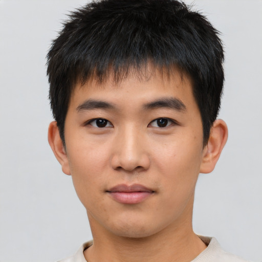 Neutral asian young-adult male with short  black hair and brown eyes