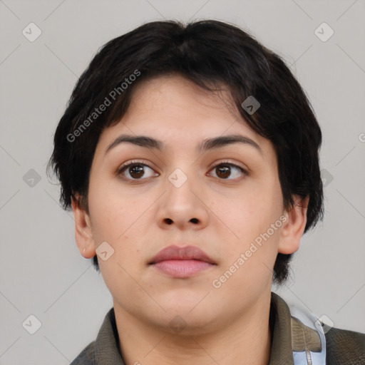 Neutral asian young-adult female with medium  brown hair and brown eyes