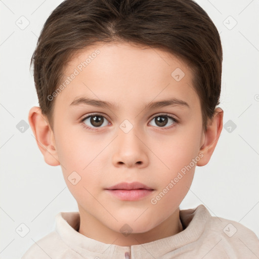 Neutral white child female with short  brown hair and brown eyes