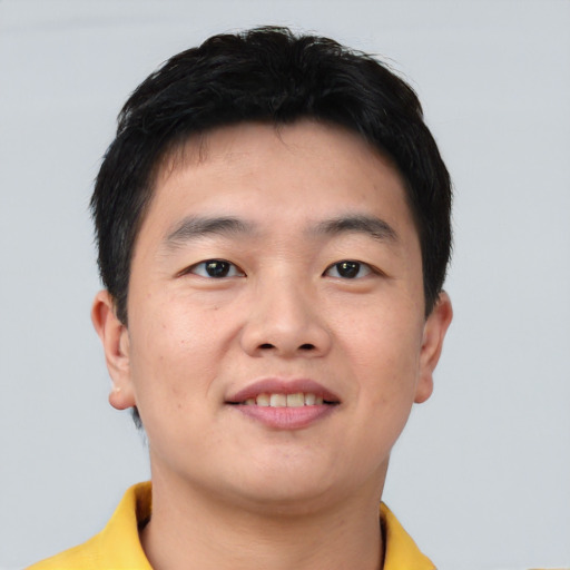 Neutral asian young-adult male with short  brown hair and brown eyes