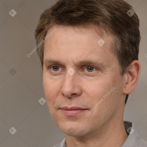 Neutral white adult male with short  brown hair and brown eyes