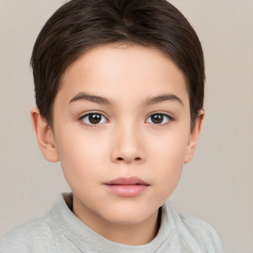 Neutral white child female with short  brown hair and brown eyes