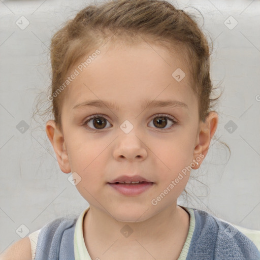 Neutral white child female with short  brown hair and brown eyes