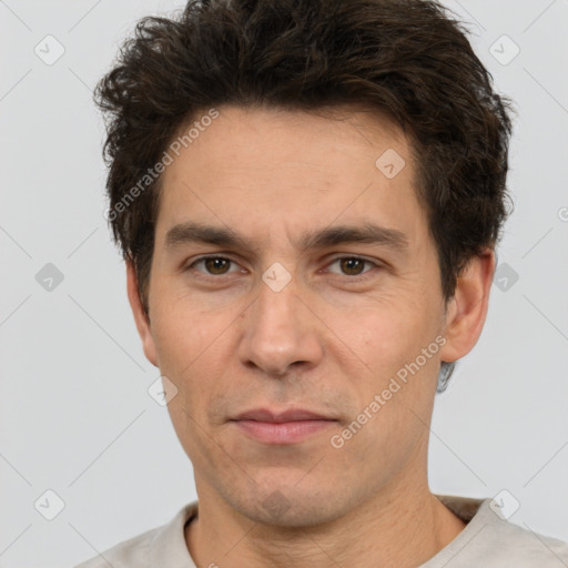 Neutral white adult male with short  brown hair and brown eyes