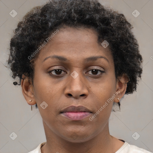 Neutral black young-adult female with short  brown hair and brown eyes