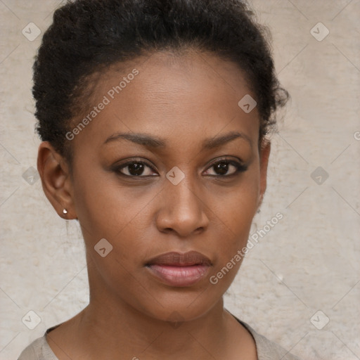 Neutral black young-adult female with short  brown hair and brown eyes