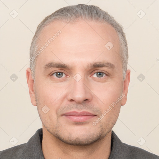 Neutral white adult male with short  brown hair and brown eyes