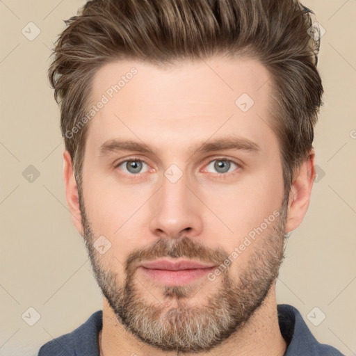 Neutral white adult male with short  brown hair and brown eyes