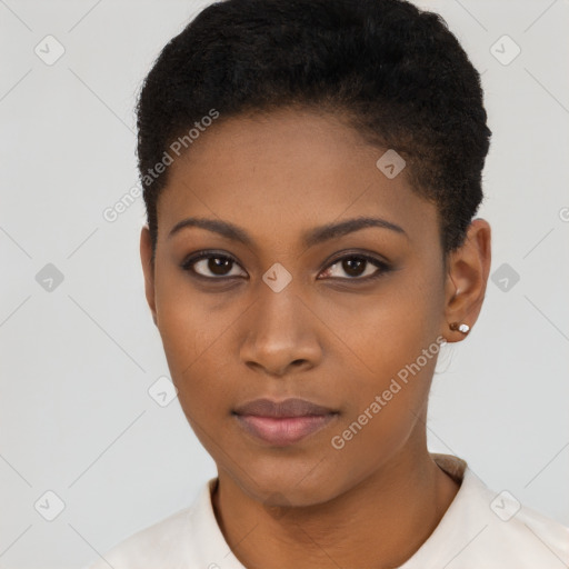 Neutral black young-adult female with short  brown hair and brown eyes