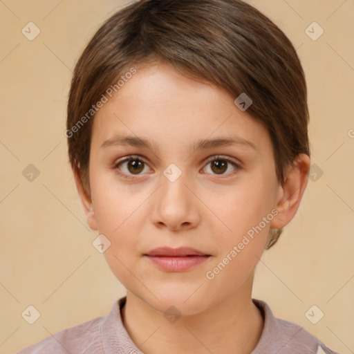 Neutral white young-adult female with short  brown hair and brown eyes