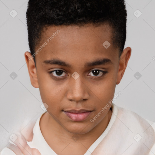 Joyful white child male with short  brown hair and brown eyes