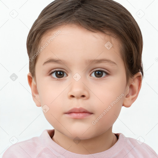 Neutral white child female with short  brown hair and brown eyes