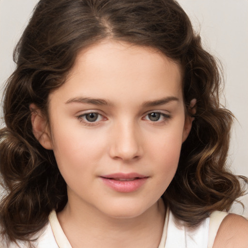 Neutral white child female with medium  brown hair and brown eyes