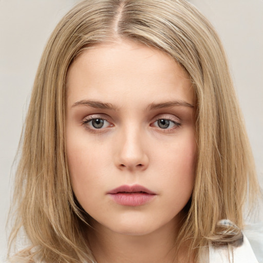 Neutral white child female with long  brown hair and brown eyes