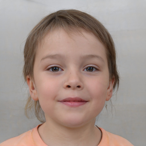 Neutral white child female with medium  brown hair and brown eyes