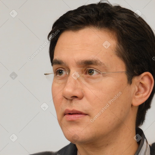 Neutral white adult male with short  brown hair and brown eyes