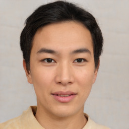 Neutral asian young-adult male with short  brown hair and brown eyes