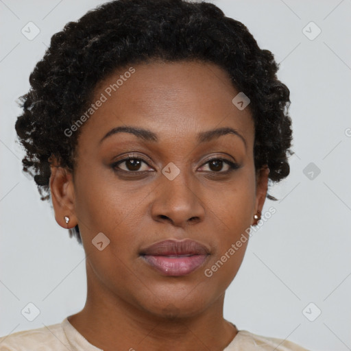 Neutral black young-adult female with short  brown hair and brown eyes