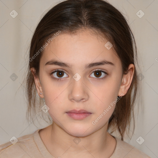 Neutral white child female with medium  brown hair and brown eyes