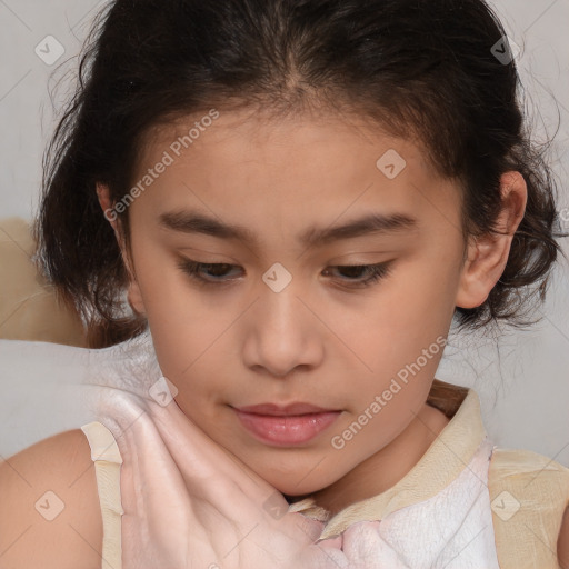 Neutral white child female with medium  brown hair and brown eyes