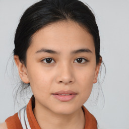 Neutral asian young-adult female with medium  brown hair and brown eyes