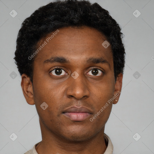 Neutral black young-adult male with short  brown hair and brown eyes