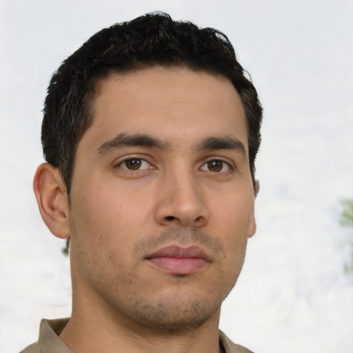 Neutral latino young-adult male with short  brown hair and brown eyes