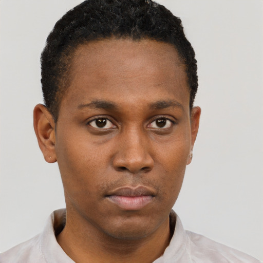 Neutral black young-adult male with short  brown hair and brown eyes