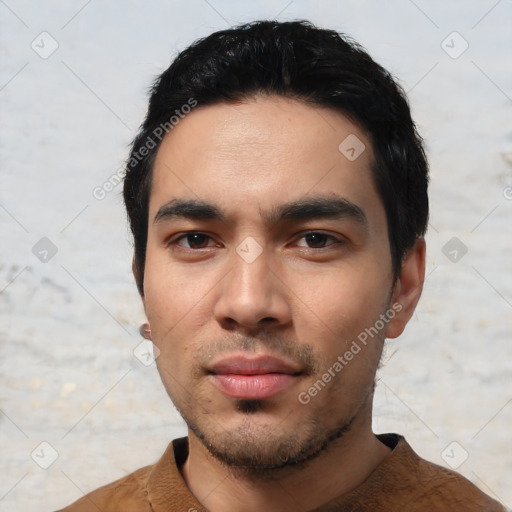 Neutral asian young-adult male with short  black hair and brown eyes