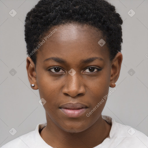 Neutral black young-adult female with short  brown hair and brown eyes