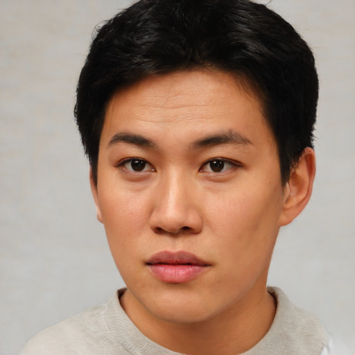 Neutral asian young-adult female with short  black hair and brown eyes