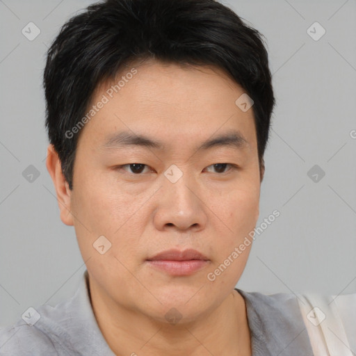 Neutral asian young-adult male with short  brown hair and brown eyes